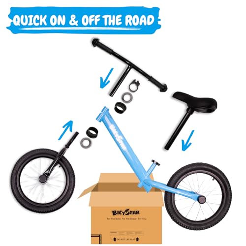 bicystar 16 Inch Balance Bike, Toddler Bicycle Ages 5-8, Air Tires, No Pedals Push Bike, Toddler Outdoor Toy Bike for Kids, Boys Girls, Blue