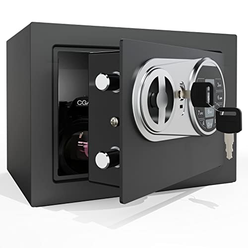GOLDENKEY Safe and Lock Box Digital Electronic Security Keypad Mini Small Safes with Black Safe Box for Home Office Travel Business Use, 0.236 Cubic Feet