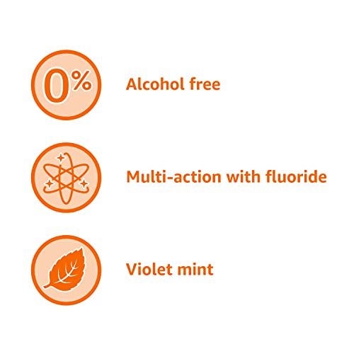 Amazon Basics Anticavity Fluoride Mouthwash, Alcohol Free, Violet Mint, 1 Liter, 33.8 Fluid Ounces, 4-Pack (Previously Solimo)