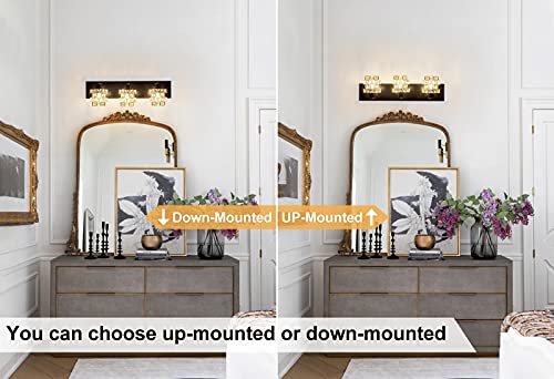 FLOURIM Vanity Light Fixture, Modern Crystal Bathroom Vanity Light Fixtures,Over Mirror 3 Lights Wall Sconcs, E26 Chrome Vanity Light Bathroom Wall Lighting