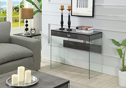 Convenience Concepts SoHo 1 Drawer Glass 36 inch Desk, Weathered Gray/Glass
