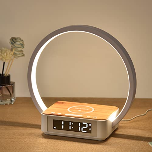 blonbar Bedside Lamp Qi Wireless Charger LED Desk Lamp with Alarm Clock, Touch Control 3 Light Hues, 10W Max Wireless Charging Table Lamp,Eye-Caring Reading Light for Kids, Adults, Home.