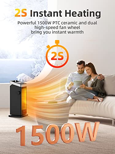BREEZOME Space Heater, 1500W Fast Heating Heater for Indoor Use, Ceramic Electric Heater for Home with Thermostat, 90° Oscillating Portable Heater with Remote