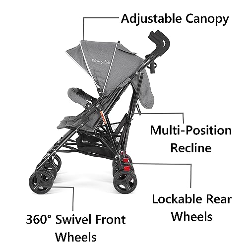 Dream On Me Volgo Twin Umbrella Stroller in Gray, Lightweight Double Stroller for Infant & Toddler, Compact Easy Fold, Large Storage Basket, Large and Adjustable Canopy