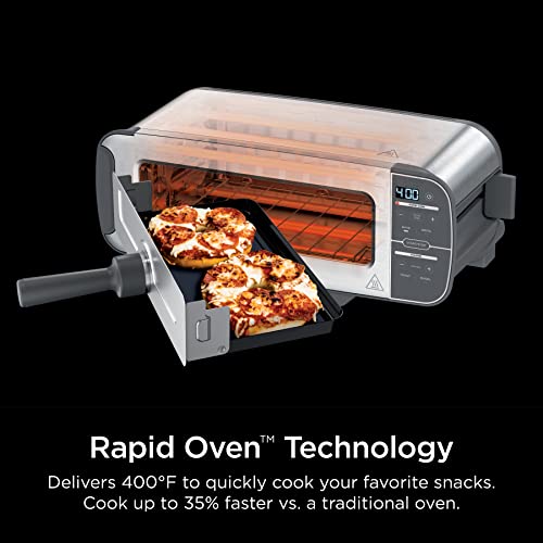 Ninja ST100 Foodi 2-in-1 Flip Toaster, 2-Slice Capacity, Compact Toaster Oven, Snack Maker, 1500 Watts, Stainless Steel