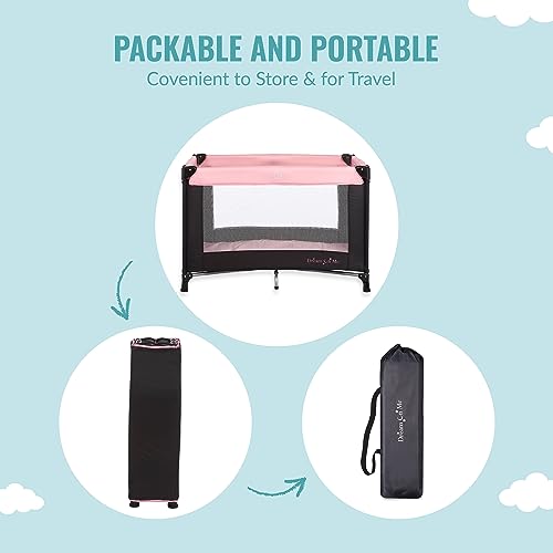 Dream On Me Nest Portable Play Yard with Carry Bag and Shoulder Strap, Pink