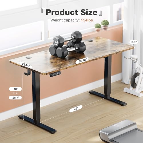 DUMOS 55 Inch Electric Standing Office Desk Height Adjustable Sit Stand up PC Workstation Wood Computer Work Table for Home Bedroom Gaming Room
