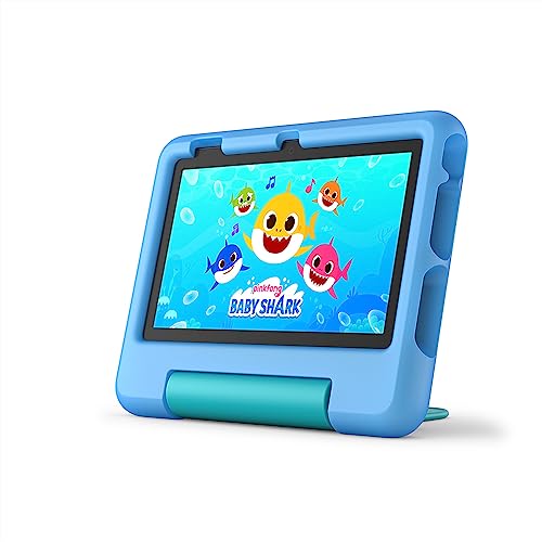 Amazon Fire 7 Kids Tablet (2022) - ages 3-7. 2 year worry-free guarantee, 10-hr battery, ad-free content, parental controls, durable high-res screen, kid-proof case with kickstand, 16 GB, Blue