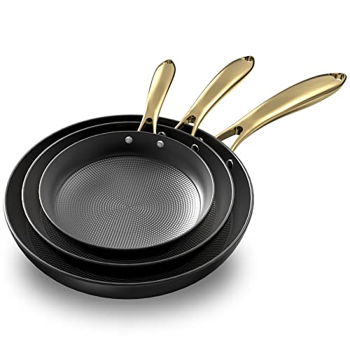 imarku Non Stick Frying Pans, Nonstick Cast Iron Skillets 3 Pcs - 8 Inch, 10 Inch and 12 Inch Nonstick Frying Pan Set, Professional Frying Pans Set, Nonstick Pan with Stay Cool Handle, Christmas Gifts