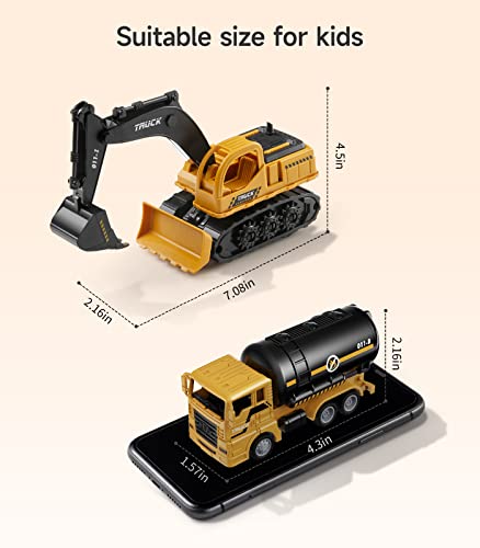 Construction Trucks Toy Set, Geyiie Construction Vehicles Site for Kids Engineering Toys Playset for Boys Girls, Pull Back Cars Excavator Tractor Bulldozer Dump Sand Toys Gifts for Party Favor