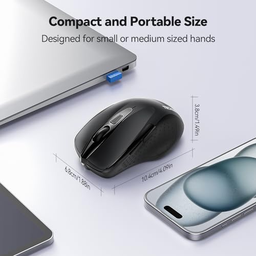 TECKNET Wireless Mouse, 2.4G Ergonomic Optical Mouse, Computer Mouse for Laptop, PC, Computer, Chromebook, Notebook, 6 Buttons, 24 Months Battery Life, 2600 DPI, 5 Adjustment Levels
