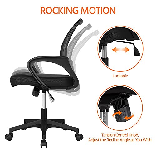 Yaheetech Office Chair Ergonomic Computer Chair Mid Back Adjustable Desk Chair with Lumbar Support Armrest, Swivel Mesh Task Gaming Chair for Home Office Work Study, Black