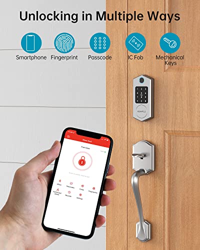 Smart Lock, HEANTLE Keyless Entry Door Lock with Touchscreen Keypads, Fingerprint Door Lock with Bluetooth APP Control for Home, Passcode Code Door Lock Smart Deadbolt