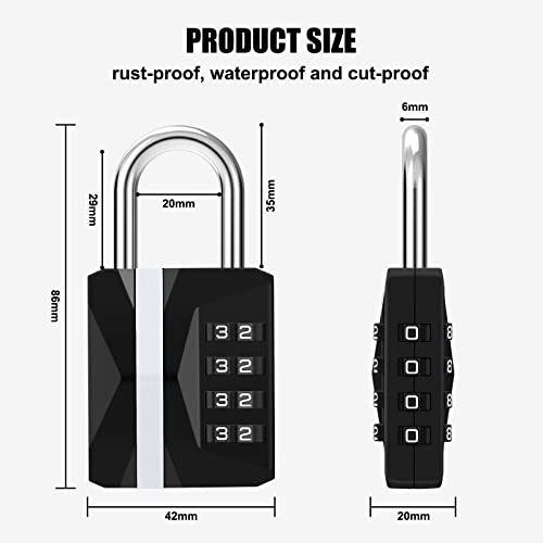 Diyife® 2 Pack Combination Padlock, 4 Digit Metal Combination Lock Waterproof, Steel Plated Clasp & High Security, Resettable Outdoor Lock for Gate, Garage, Gym, Locker, Drawer - Black