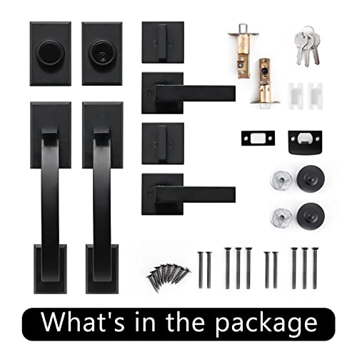 KIAYACI Front Door Handleset Double Door Lock Set Black Door Handle Deadbolt Locks for Doors Entry Door Locksets with Deadbolt Single Cylinder HandleSet with Circle Handle Lower Half Grip Matte Black