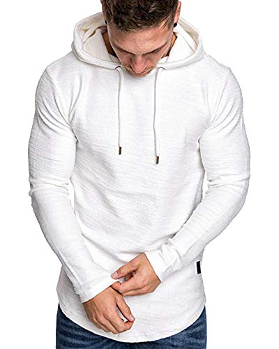 lexiart Mens Fashion Athletic Hoodies Sport Sweatshirt Solid Color Fleece Pullover White L