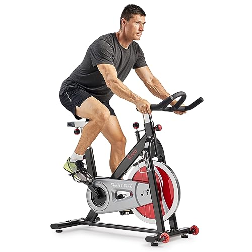 Sunny Health & Fitness Indoor Cycling Exercise Bike with Heavy-Duty 49 LB Chrome Flywheel, Stationary Bike with Customizable Comfort with 275 LBS. Max Weight - SF-B1002