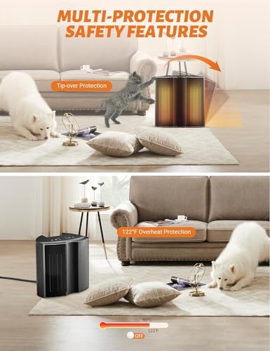 Grelife 1500W Portable Space Heater, Small Electric Heater with 80°Wide Heating Range, 3 Modes Thermostat, Fast Safety Heat,12 Timer, Quiet Operation, Ideal for Office and Home Use