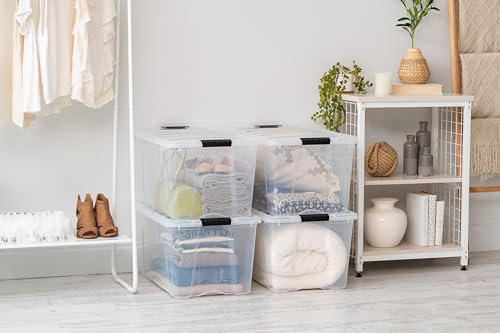 IRIS USA 4 Pack 72qt Clear View Plastic Storage Bin with Lid and Secure Latching Buckles