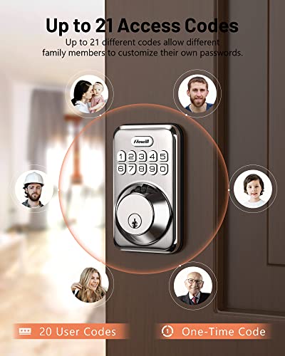 Keyless Entry Lock for Front Door, Zowill Electronic Keypad Deadbolt Smart Auto Lock, Anti-Peeping Password, 20 Customizable User Codes, IP54 Weatherproof, Easy to Install , Satin Nickel