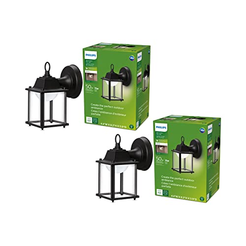 Philips LED Outdoor Square Wall Lantern, Bright White, 3000K, Durable Aluminum, Weather Resistant, 2-Pack, T20 Certified