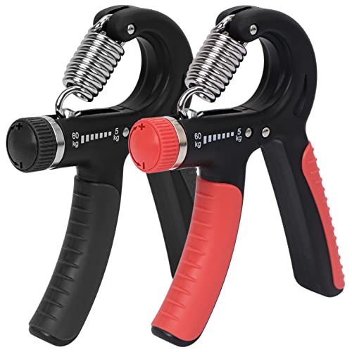 FYY Grip Strength Trainer, 2 Pack Hand Grip Strengthener with Adjustable Resistance 11-130 lbs Hand Exerciser for Forearm Strength Muscle Building and Injury Recover Black+Red