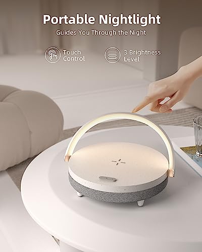 Gift for Her, EZVALO Music Table Lamp with Wireless Charger, 4 in 1 Touch Bedside Lamp, Portable Bluetooth Speaker, Phone Holder, Dimmable LED Night Light Birthday Gifts for Women, Men, Dad, Mom