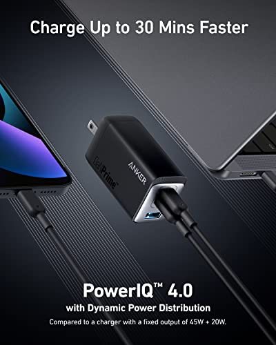 Anker USB C Charger, Anker GaNPrime 65W, 3-Port Fast Compact Foldable Wall Charger for MacBook Pro/Air, iPad Pro, Galaxy S22/S21, HP Spectre, Note 20/10+, iPhone 14/Pro, Pixel, and More