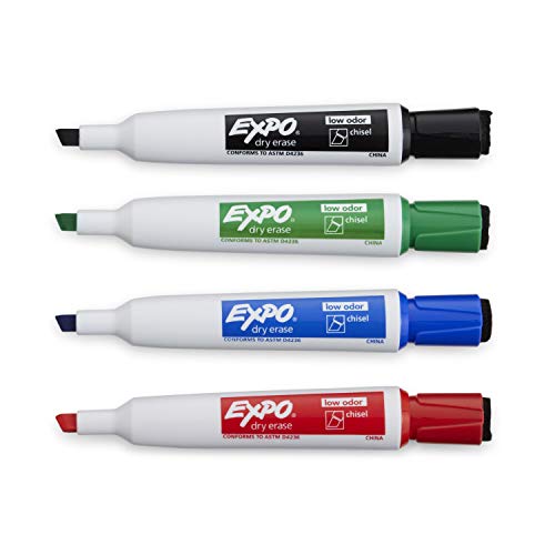 Expo Magnetic Dry Erase Markers with Eraser, Chisel Tip, Assorted, 4 Count