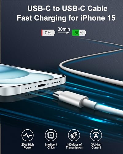 iPhone 15/15 Pro Max Charger, 3-Pack 20W Dual Port Type C Fast Wall Charger Block Power Adapter with 10FT Long USB C to USB C Cable for iPhone 15/15 Plus/15 Pro/15 Pro Max, iPad Pro/Air/Mini, AirPods