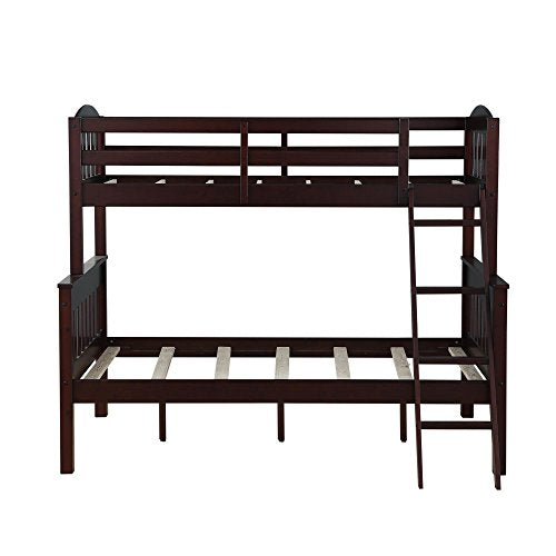 Dorel Living Airlie Solid Wood Bunk Beds Twin Over Full with Ladder and Guard Rail, Espresso