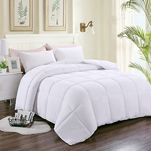 JURLYNE Full Lightweight Comforter - Reversible Duvet Insert with Corner Tabs - Breathable Fabric with Down Alternative Filling - All Season, White, 82 * 86inches