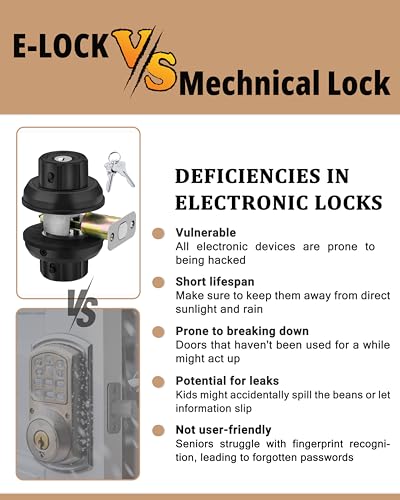 EASILOK Deadbolt Lock, E4 Twist-to-Lock Front Door Lock Keyless Heavy Duty Single Cylinder Deadbolt High Security with Unpickable Night Latch &Anti-Mislock Button, Zinc Alloy, Black