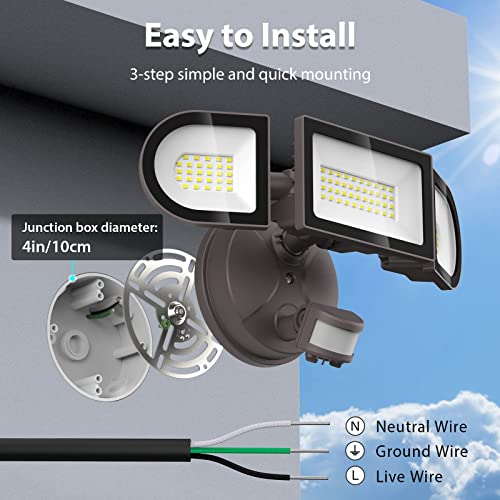 iMaihom 50W Motion Sensor Light Outdoor,4600LM Bright LED Security Lights Motion Activated,6500K Flood Lights Outdoor Motion Detection,3 Adjustable Head IP65 Outdoor Motion Lights for Yard (Brown)