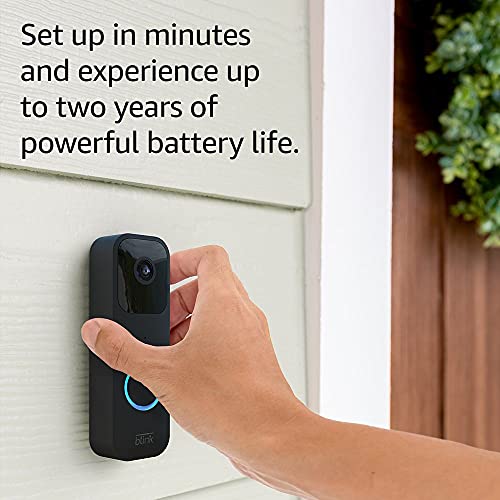 Blink Video Doorbell + Sync Module 2 | Two-year battery life, Two-way audio, HD video, motion and chime app alerts and Alexa enabled — wired or wire-free (Black)