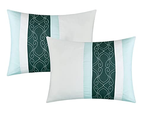 Chic Home Vivaldi 20 Piece Comforter Set Medallion Quilted Embroidered Design Complete Bag Bedding, Queen Green