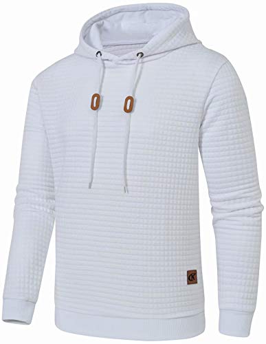 YuKaiChen Mens Casual Hoodies Pullover Midweight Hooded Sweatshirt White Large