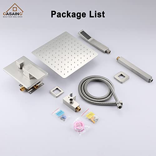 CASAINC Rain Shower Head with Handheld Spray 10" Ceiling Mounted Shower System Brushed Nickel Shower Head Combo