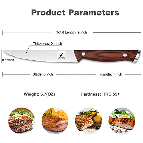 imarku Steak Knives, Steak Knives Set of 6, Japanese HC Steel Premium Serrated Steak Knife Set with Ergonomic Handle and Gift Box, Christmas Gifts for Women and Men