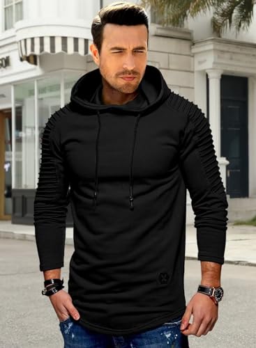 Dokotoo Men Mens Hoodies Lightweight Hoodie Sweatshirs Hipster Slim Fit Long Sleeve Hooded Drawstring Work Jacket Top Black Medium