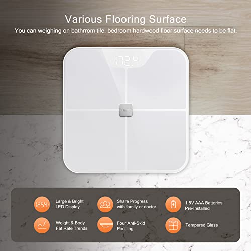 iHealth Nexus Smart Scale for Body Weight Bluetooth, Digital Bathroom Scale Body Fat and Muscle, Body Composition Monitor Health Analyzer for BMI Compatible for iOS & Android Accurate to 0.1lb-White