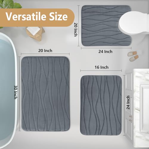 Buganda Memory Foam Bathroom Rug Mat 24x16, Extra Soft and Absorbent Bath Mats, Non-Slip and Machine Washable Bath Rugs for Bathroom Floor,Tub and Shower, Dark Grey