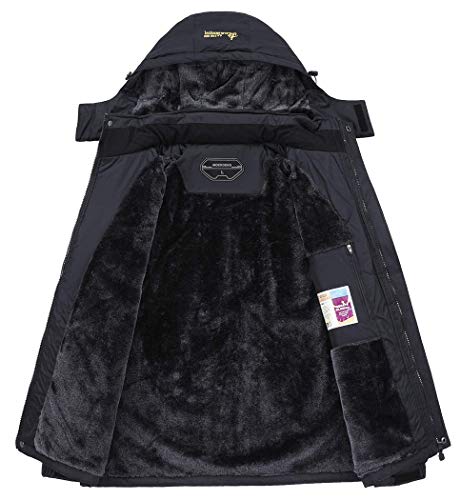 MOERDENG Men's Waterproof Ski Jacket Warm Winter Snow Coat Mountain Windbreaker Hooded Raincoat, Black, Large