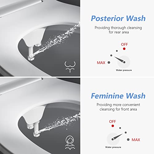 Veken Ultra-Slim Bidet, Non-Electric Dual Nozzle (Posterior/Feminine Wash) Fresh Water Sprayer, Adjustable Water Pressure, Bidet for Toilet Seat Attachment, Stainless Steel Inlet Badays