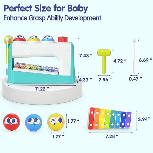 HOLA Toys for 1 Year Old Boy Gifts- 4 in1 Musical Pounding Toy with Xylophone, 1 Year Old Boy Birthday Gift,