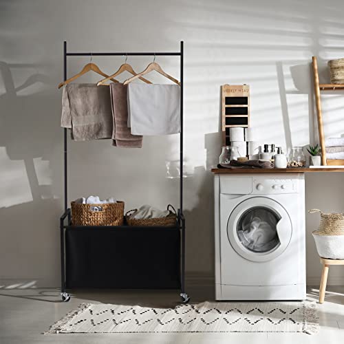 Dunatou Clothing Rack, Clothes Rack with 110 L (29 Gallons) Basket, Standard Clothing Rod 2-in-1 Freestanding Garment Rack, Rolling Clothes Organizer with Wheels 32.28 × 15.74 × 68.5 in, Black