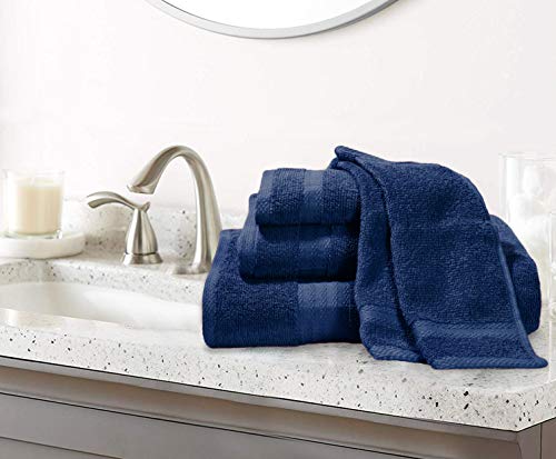 GLAMBURG Ultra Soft 8-Piece Towel Set - 100% Pure Ringspun Cotton, Contains 2 Oversized Bath Towels 27x54, 2 Hand Towels 16x28, 4 Wash Cloths 13x13 - Ideal for Everyday use, Hotel & Spa - Navy Blue