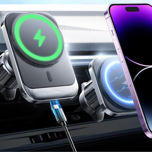 LISEN for MagSafe Car Mount Charger for iPhone 15, 15W Wireless Charger for iPhone Car Accessories Magnetic Phone Holder Mount, Universal Vent Car Charger Fits iPhone 15 Pro Max Plus Mini 14 13 12