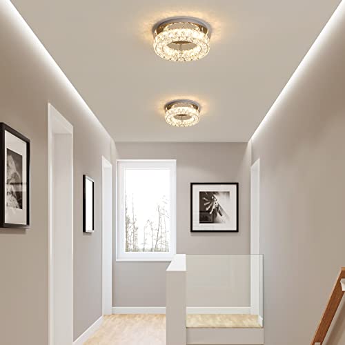 Crystal Ceiling Light Bright Led Ceiling Light Fixtures ,12 in Flush Mount Ceiling Light,ETL Listed Modern Crystal Chandelier for Bedroom, Kitchen, Bathroom, Hallway, 25Watts,3000K,Stainless Steel