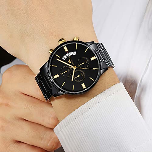 MEGALITH Mens Watches 45mm Chronograph Quartz Men's Wrist Watches Stainless Steel Black Waterproof Business Dress Watches for Men Luminous Date, Gifts for Men